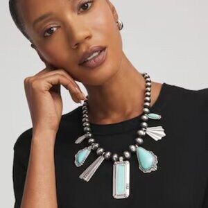 Chico's Originals Turquoise & Charms Motif Collar Necklace AND matching EARRINGS